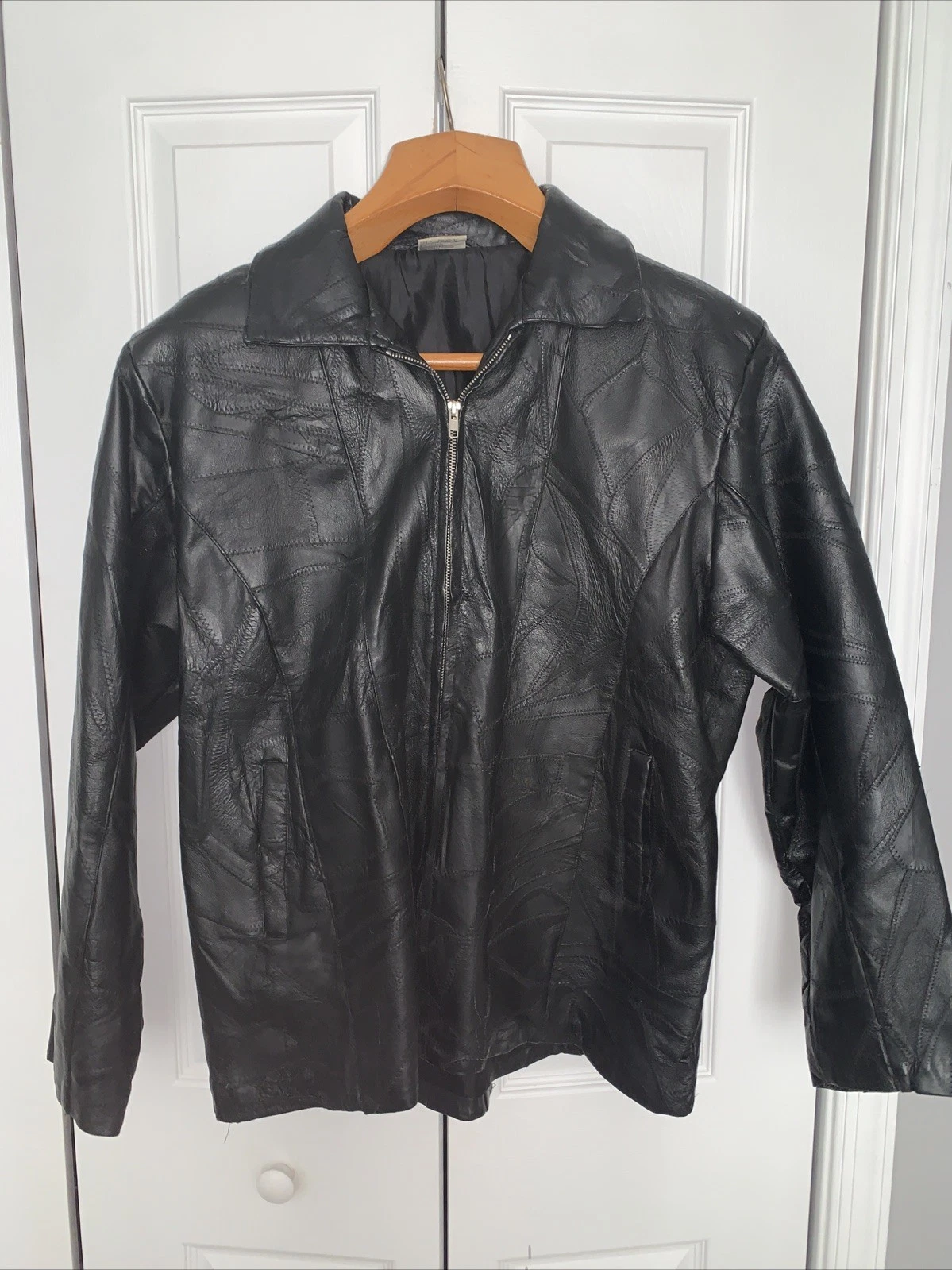 FLIGHT PATH Patchwork Black Vintage 100% Leather Flight Jacket Men's Size XXL