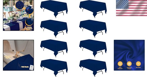 8 Navy Blue Table Covers for 6ft Rectangle Tables - Stain Resistant & Stylish - Picture 2 of 9