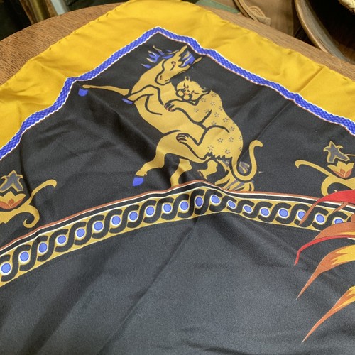 SALVATORE FERRAGAMO Tiger Big Cat Floral Resort Black Gold Silk Scarf 34” AS IS - Picture 12 of 21