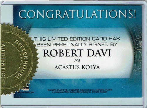 Stargate Atlantis Season 1 Autograph Card Robert Davi Acastus Kolya GOLD SEALED - Picture 2 of 2