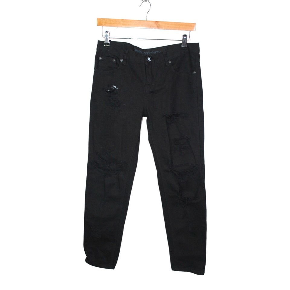 One Teaspoon Distressed Jeans Size 24 AU 6 Solid Black Slim Fit 100% Cotton