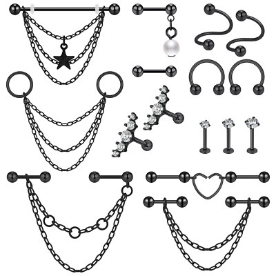 1-16Pcs 14g Industrial Barbell Earrings Surgical Steel Scaffold Industrial Bar