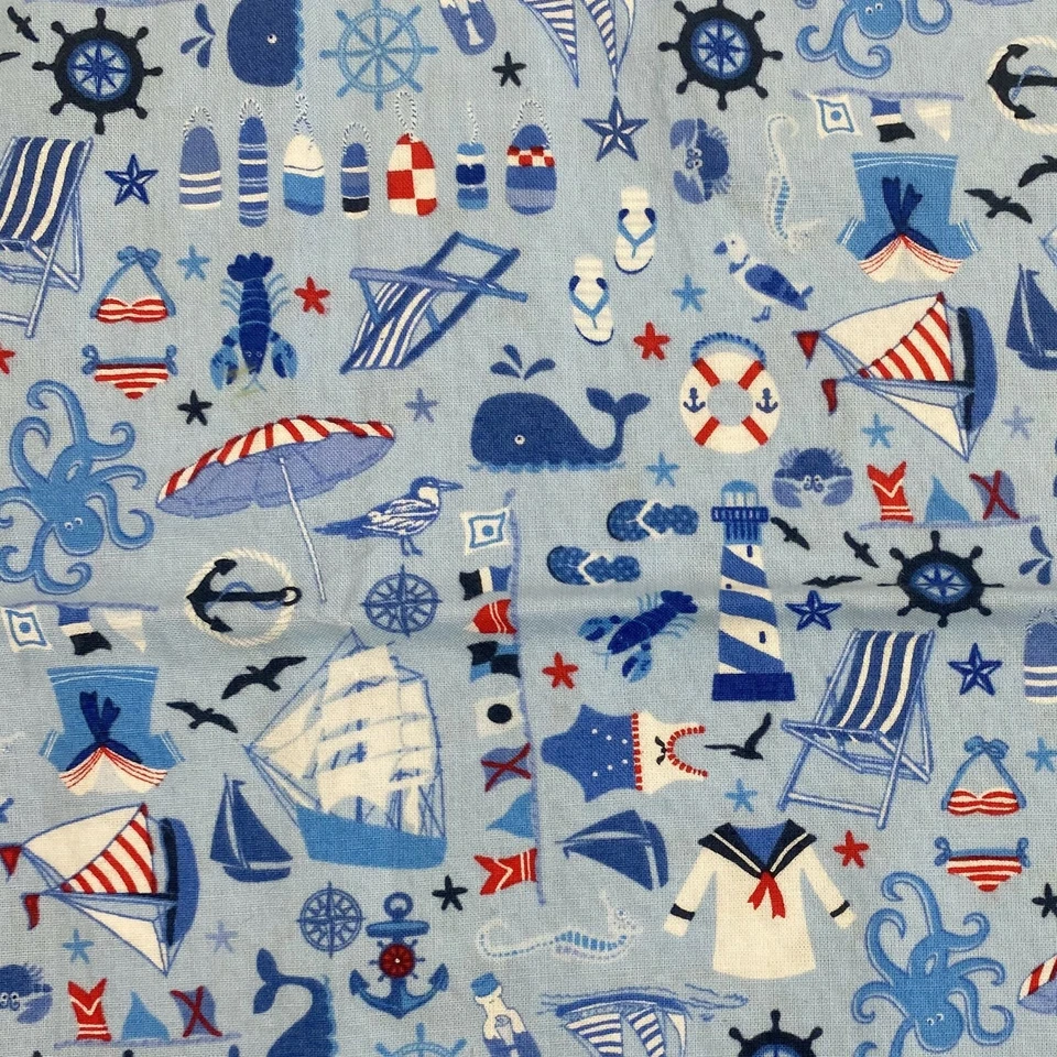 Nautical Beach Retreat Collage Blue Cotton Fabric 30 x 42 Marcus Studio 37 - Image 3 of 4