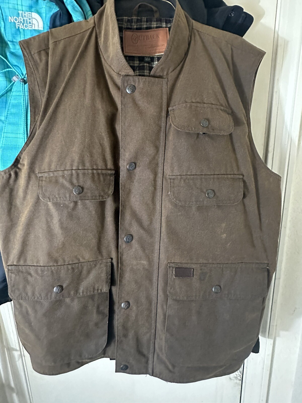 Outback Trading Company Oilskin Vest Mens Brown Flann… Gem