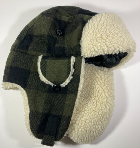 Mens Size M Medium Trapper Style Winter Hat Black Green Plaid Wind River Hunter - Picture 2 of 4