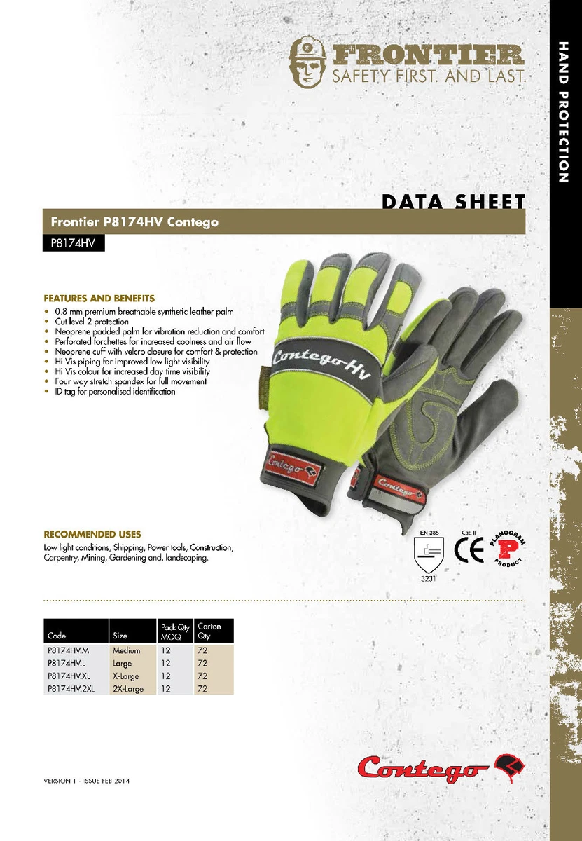 Contego Hi Vis WORK GLOVES P8174HV Mechanics HV Glove Frontier