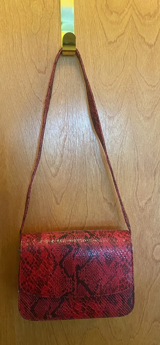 ROSETTIA RED AND BLACK FAUX SNAKE SKIN SHOULDER BAG. HANDBAG