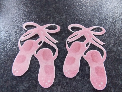 12 PRECUT Edible Pink Ballet/Ballerina Shoes wafer paper cake/cupcake toppers - Picture 3 of 3