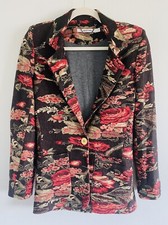 Maria Cher Brown Floral Knit Blazer Jacket L Designer Rare Soft Fall One Button