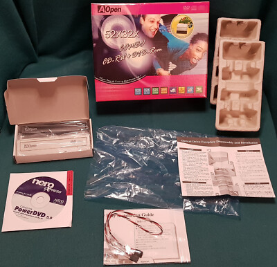 AOPEN 52X32X COMBO CD-RW + DVD ROM Leer Produkt Box Retro RAR!  mit Zubehör!