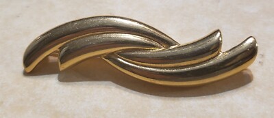 Vintage Pin Brooch Monet Gold Tone Wavy Curved Ribbon Pin Metal 2 1/4 ...