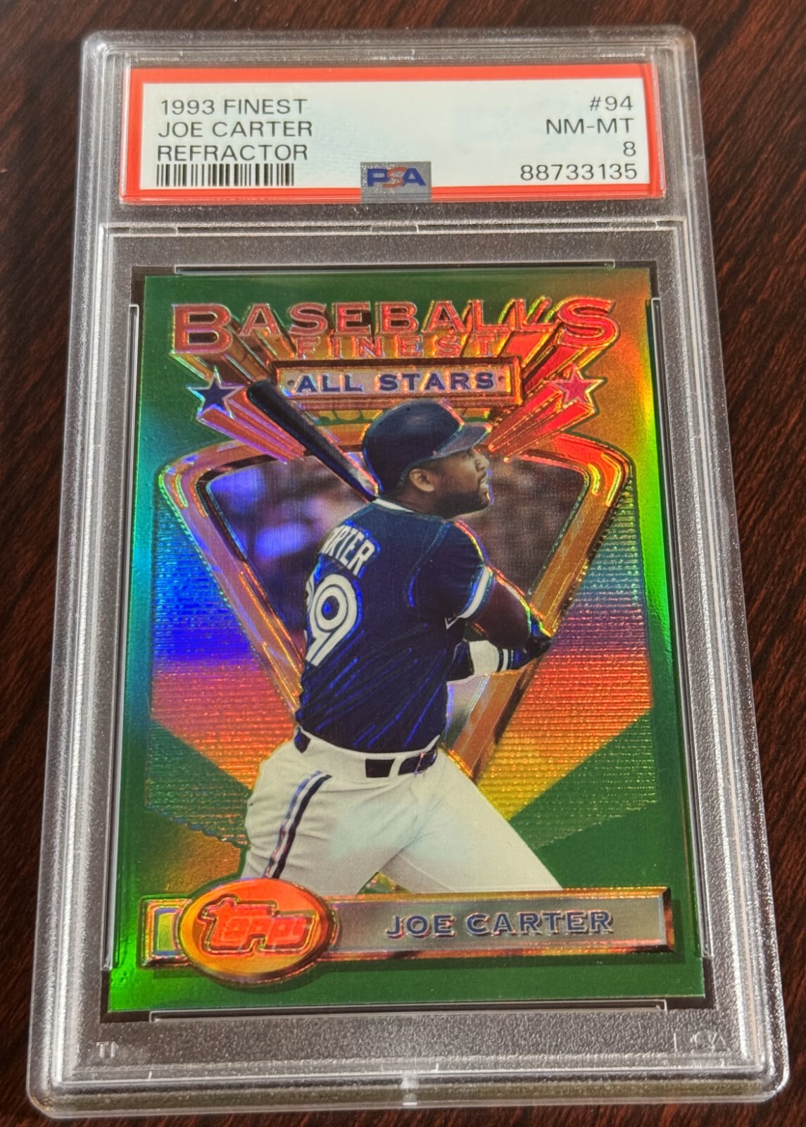 1993 JOE CARTER TOPPS FINEST REFRACTOR #94 PSA 8 BEAUTY BLUE JAYS