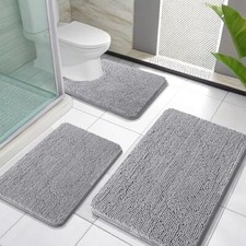 Bathroom Rugs Sets 3 Piece, Soft Absorbent Chenille Bath Mats and U-Shaped Conto