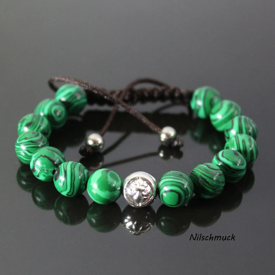 Herren grün Malachit Perlen Armband Shamballa verstellbar für Männer - Bild 1 von 1