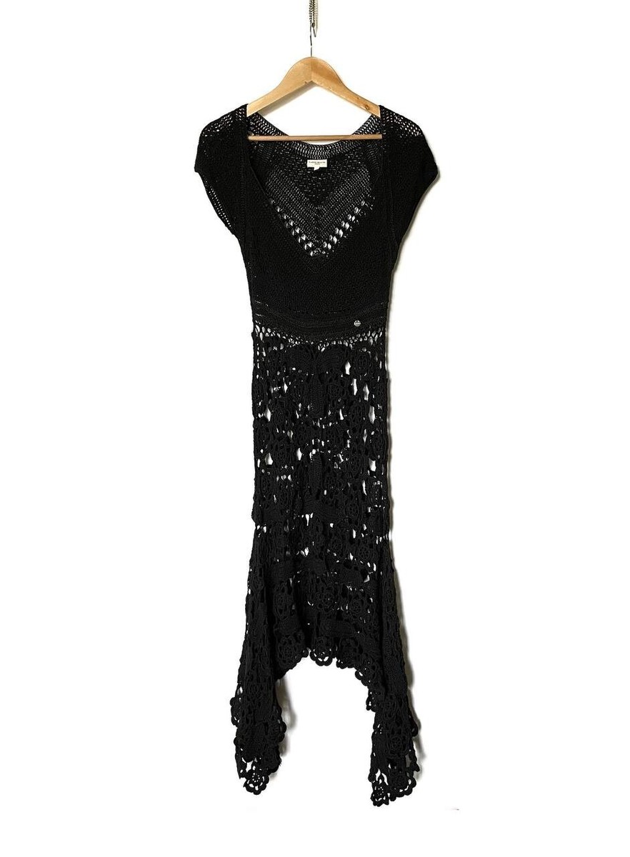 karen millen black crochet dress Y2K Embroidery Knit Size 3 KM Gothic Size:Size 34 The Black Summer Dresses Upscale banquet gown