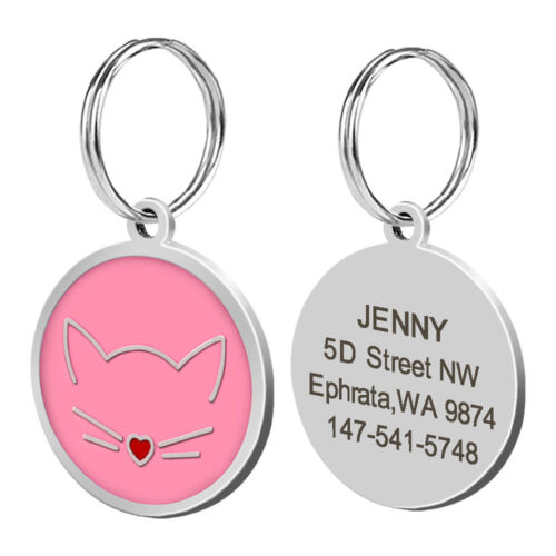Personalised Cute Cat Tag Round/Cat Head/Heart Shape Custom Pet Name Engraved - Picture 29 of 41