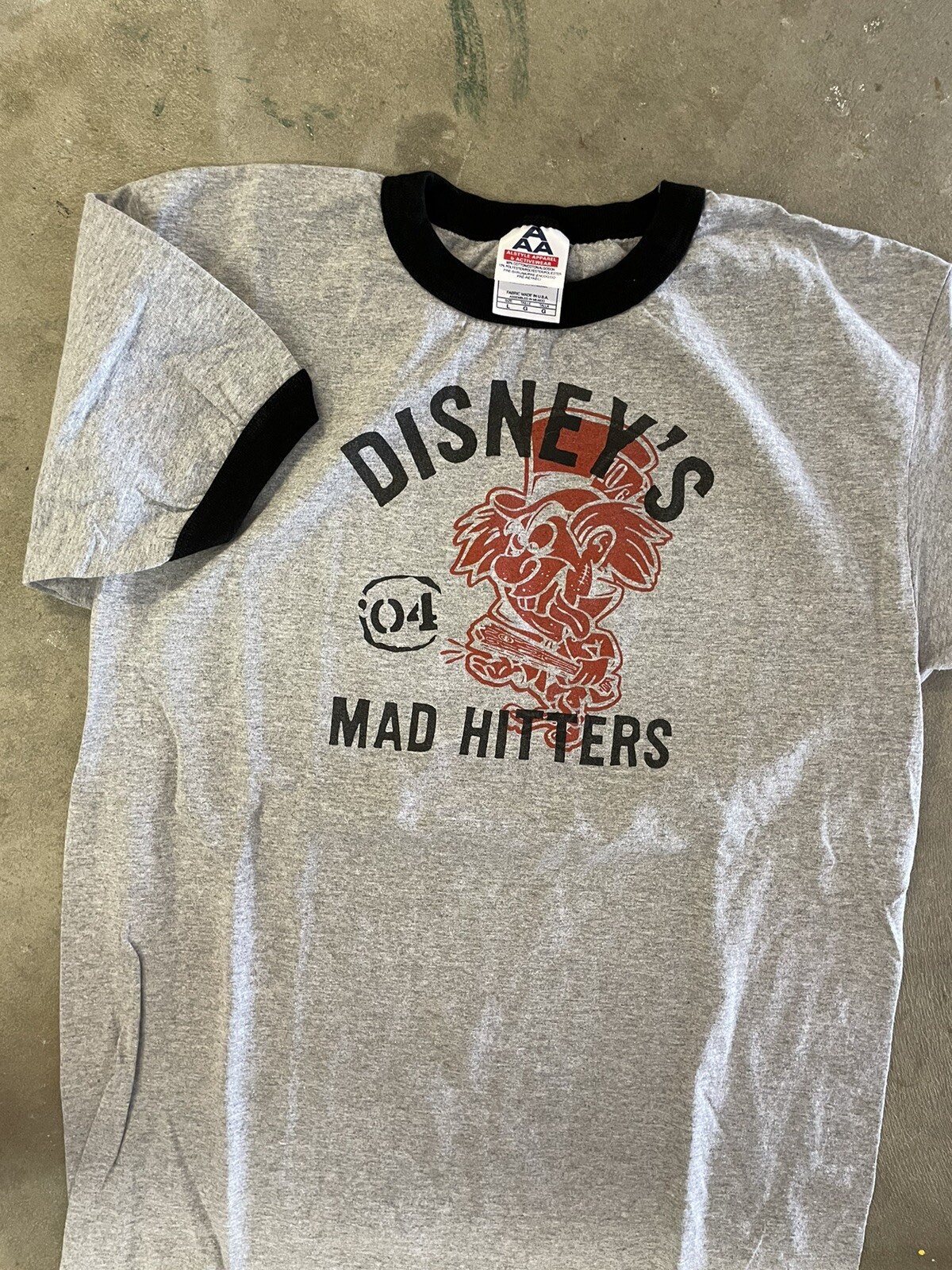 Vtg 2004 Y2K Disney Mad Hatter Mad Hitters Alstyle Gray size Large