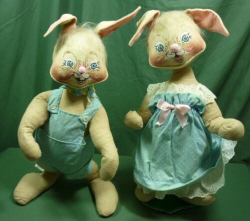 Annalee Dolls 18" Boy & Girl Bunny 1985 Easter Spring AL827 - Picture 1 of 9