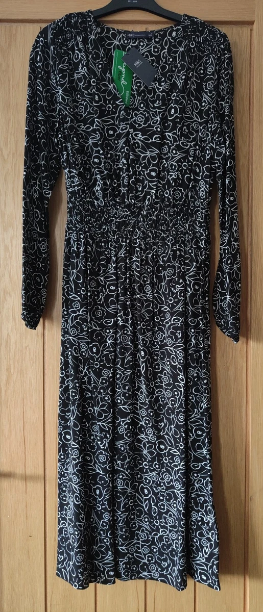 M S Floral Print Waisted Midi Dress UK 6 8 10 Reg eBay