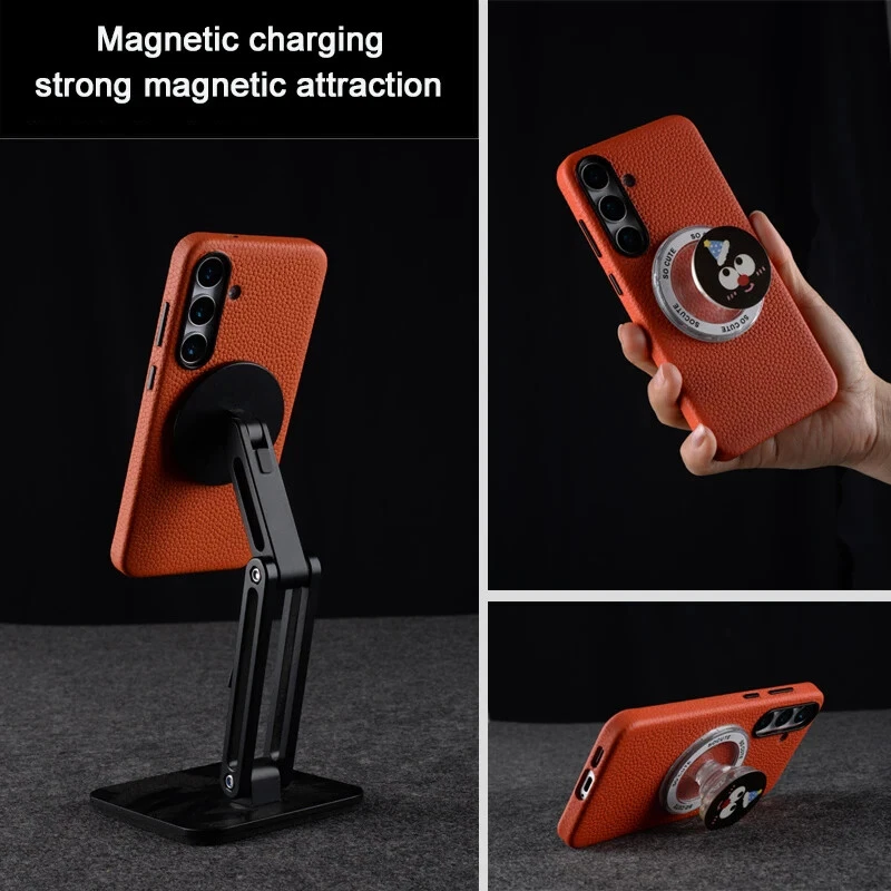 Funda de cuero genuino Melkco para Samsung Galaxy S25 cubierta inalámbrica ultra magnética Foto 3 de 4