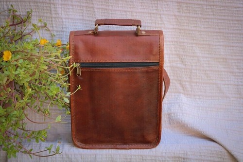 Bag Leather Vintage Messenger Genuine Men's Satchel Brown Shoulder Crossbody - Picture 4 of 4