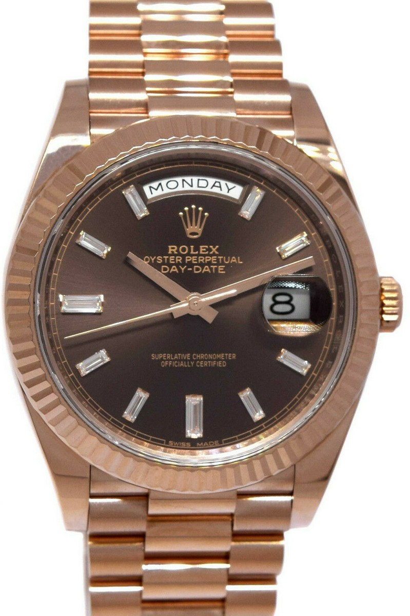 Rolex Day-Date 40 18k RG Chocale & Diamond Dial Mens Watch Box