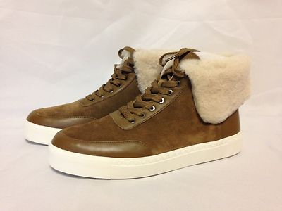 Via Spiga Maia Shearling Cuff Sneaker Rattan Napa/Suede  New with Box