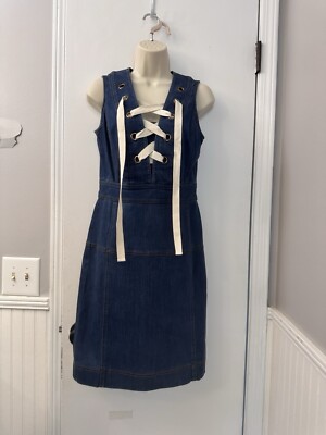 chinese dress ladies D&G 2000s Medium Blue Denim Corseted Lace Bra Dress