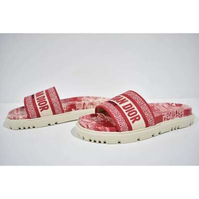 Christian Dior Dway Red Logo Toile De Jouy Platform Slide Mule