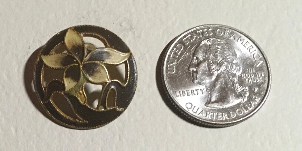 French Enamel Button Champleve Art Nouveau w Flower Pierced 7/8" Autumn Tones - Image 3 of 4