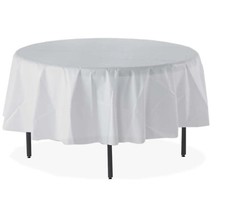 Tablemate Table Set Round Tablecovers - 84" - 6/pack - Plastic - White 84WH 