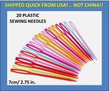 20 PLASTIC SEWING NEEDLES 7cm KNITTING DARNING STICHING CRAFTS BRIGHT COLORS