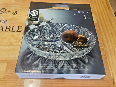 Gibson Home Jewelite Three Section Glass Relish Dish New In Box