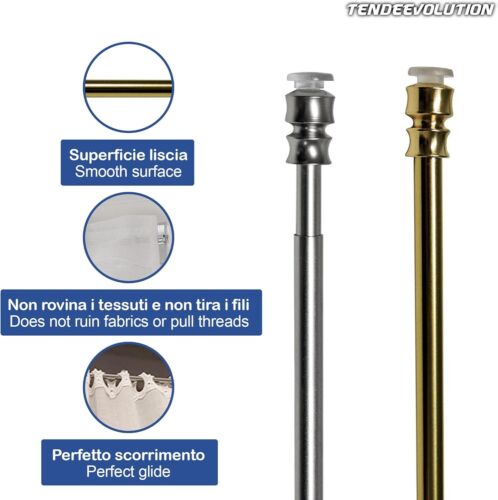 Coppia Astine A Molla Per Tende Tendine Regolabili, Bastoncini a pressione - Photo 4/6