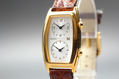 新品電池 SEIKO ノイエ 腕時計 レディース 1E20-3A00 Near MINT] Vintage Seiko Noie 1E20‐3A00 Dual Time Tank 20mm