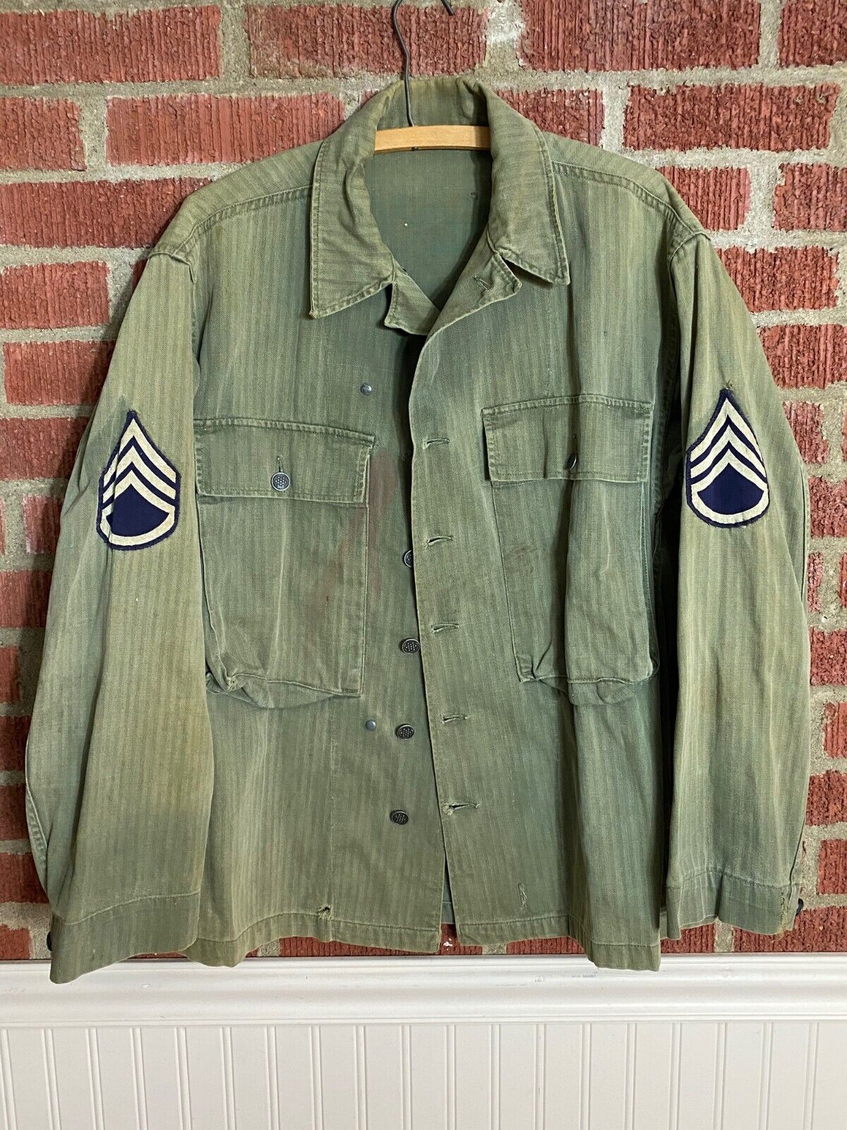 Original WWII WW2 1940s M43 HBT Jacket/Shirt US Army 13 Star Button Ranked  36R