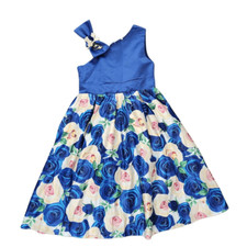 Girls 10-year blue cream Rose silky formal puffy sleeveless dress fancy princess
