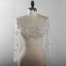 Long Sleeve Silver Edged Appliques Square Neckline Bridal Cape For Wedding Dress
