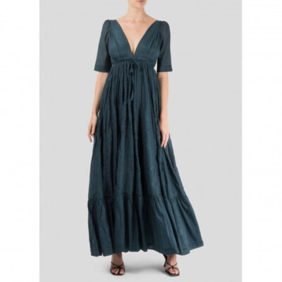 KALITA Pine Hunter Green Uschi Silk Cotton Flowy Romantic Maxi Dress M/L  NWT $1K | eBay
