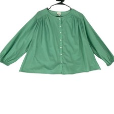 A New Day Button Front Puff 3/4 Sleeve Blouse Green Size S