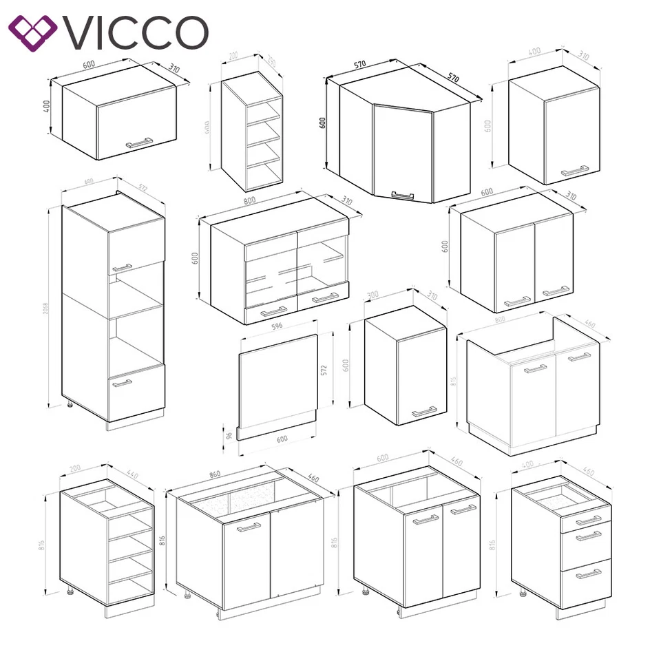 Küchenzeile Eckküche Einbauküche R-Line Ecke Anthrazit Eiche Küchenblock Vicco - Bild 3 von 4