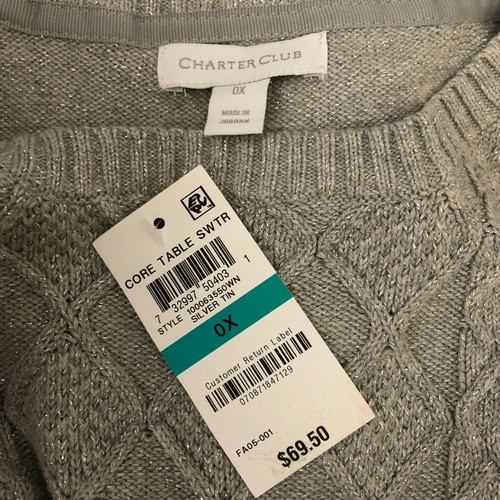 Charter Club Womens Sweater Cable Knit Metallic Scoop Neck Gray Silver 0X - Picture 3 of 6
