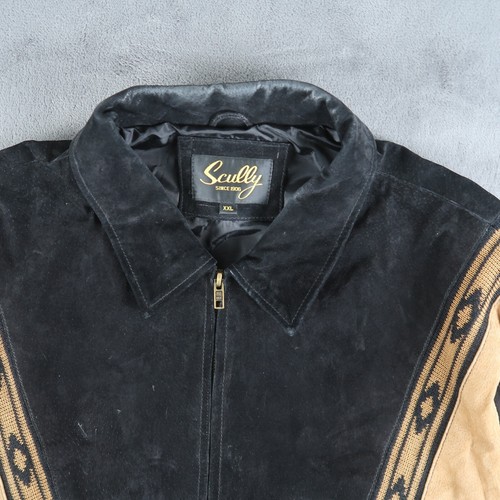 Vintage Scully Men's Suede Leather Jacket Coat Black & Tan Southwestern Size 2XL - Picture 3 of 16