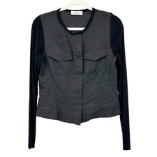 Lola & Sophie Womens Cotton Linen Crinkle Zip Front Cropped Jacket Size S Black