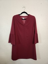 J. Crew Women's Red Solid Spilt V-Neck Bell 3/4 Sleeve Shift Mini Dress Size 6