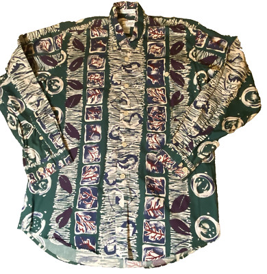 Vintage Sears Roebuck Botanical Button Down Shirt Size Small Slim Cotton Poplin