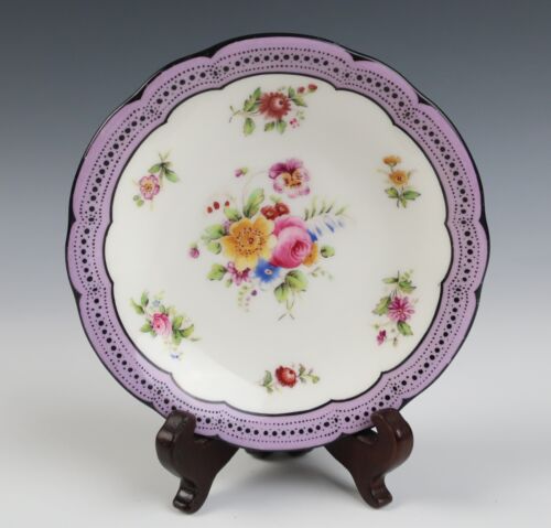 Set 8 Antique Coalport English Porcelain Dessert Berry Bowl Roses Flowers Purple - Picture 13 of 23