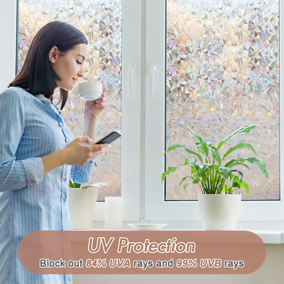 Película De Privacidad Ventana 3D Arcoíris - Estática, Sin Pegamento, Protección UV