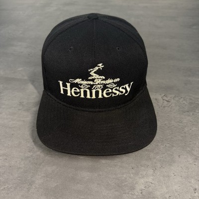 Vintage 90s Hennessy Cognac Snapback Hat Black Spellout Script Trucker Cap RARE