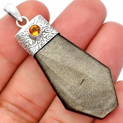 Natural Silver Obsidian & Citrine 925 Sterling Silver Pendant SDP147870